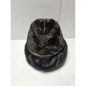 Vtg Men's Brown Faux Fur Hat w/ Folding Ear Flaps L Quilted 60's Classic Medium